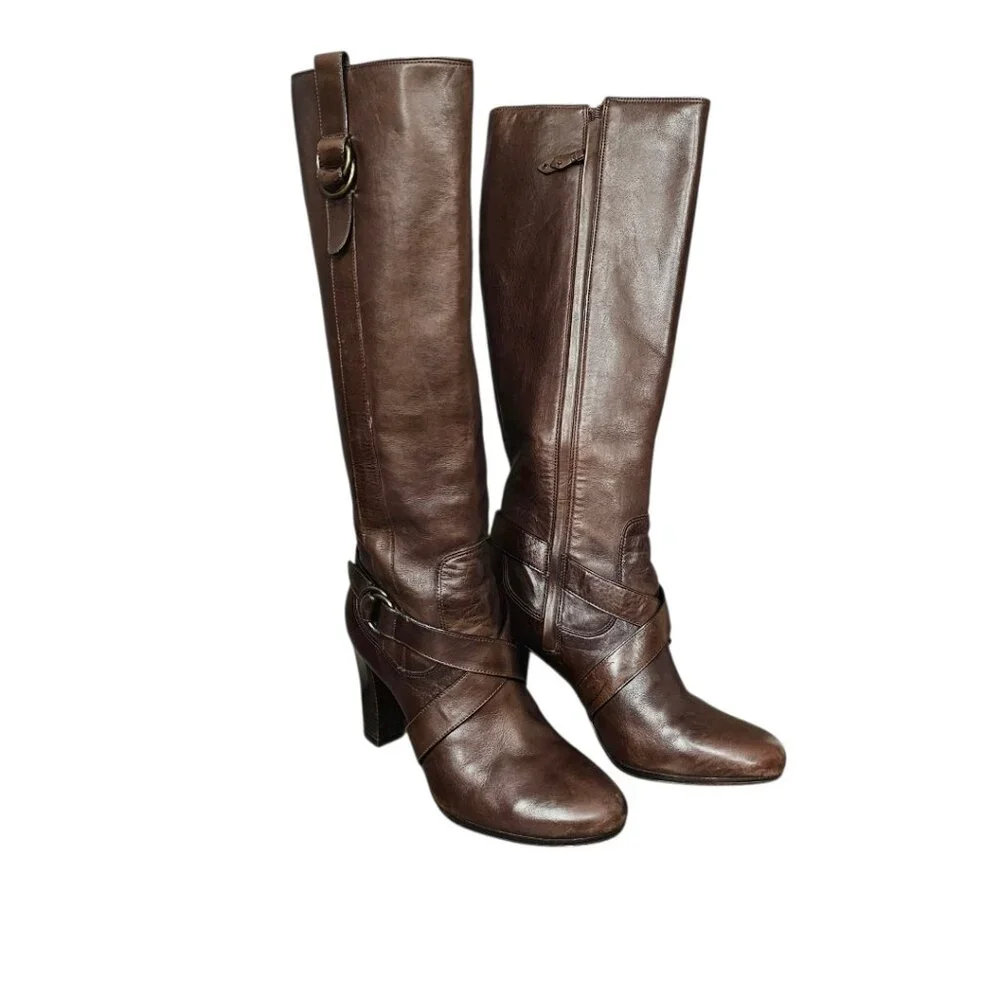 Cole Haan Courtney Air Tall Platform Leather Heel Riding Brown Knee Boot - Picture 3 of 15